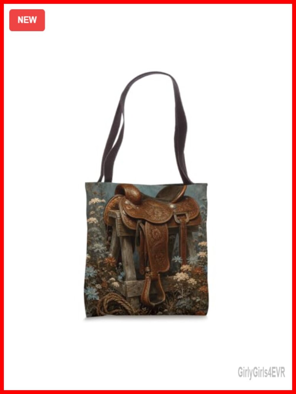 Western Saddle Wildflower Country Still Life Tote Bag Lightweight Spun